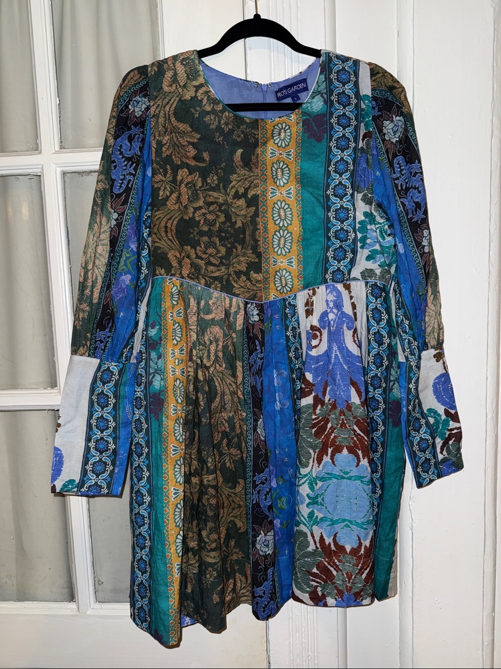 RO'S GARDEN Jewel Printed Long-Sleeve  Boho Beachy Festival Mini Dress SZ L NWT
